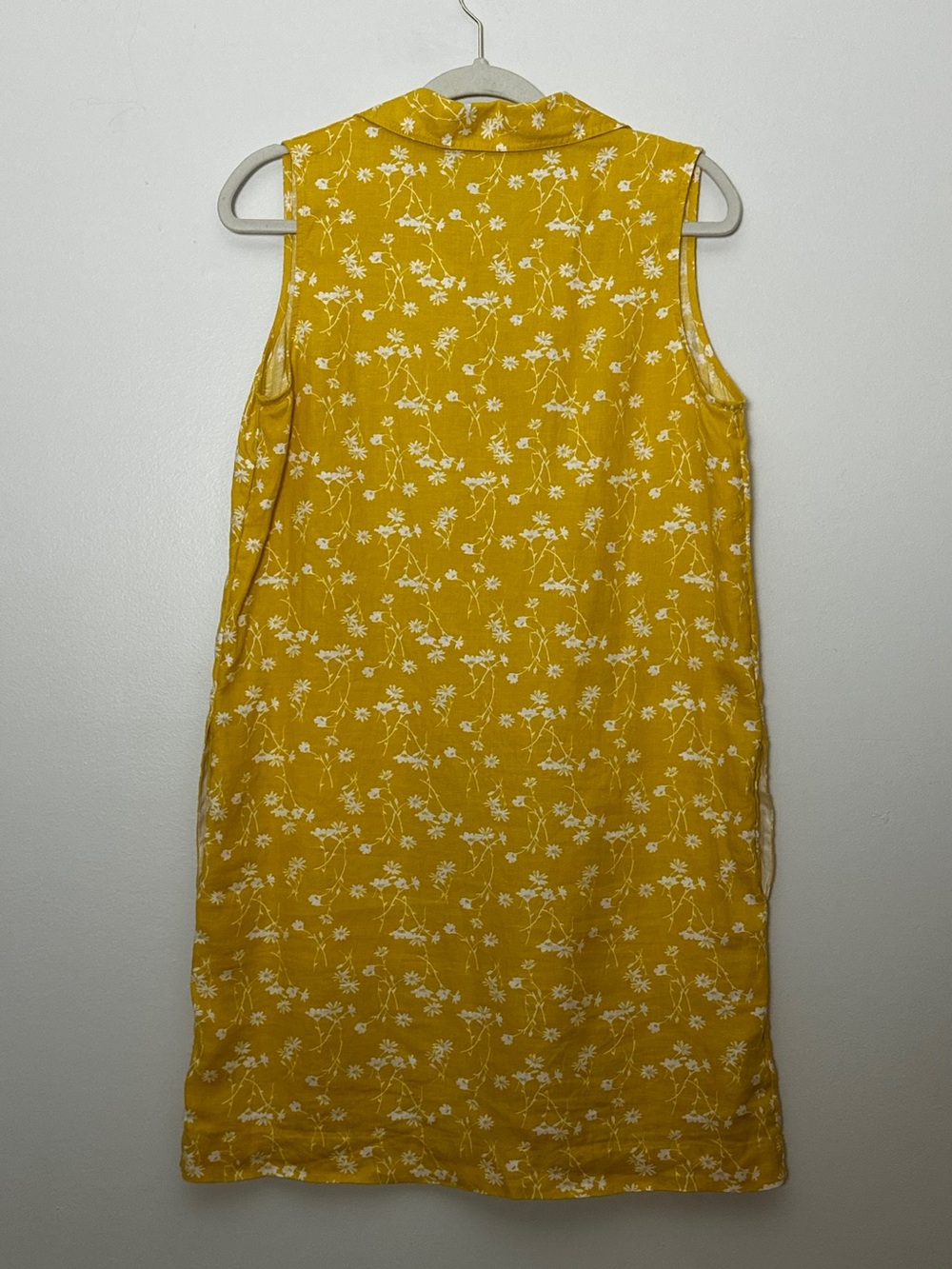 Cynthia Rowley Yellow Linen Floral Split V-Neck Shift Dress - Picture 3 of 9